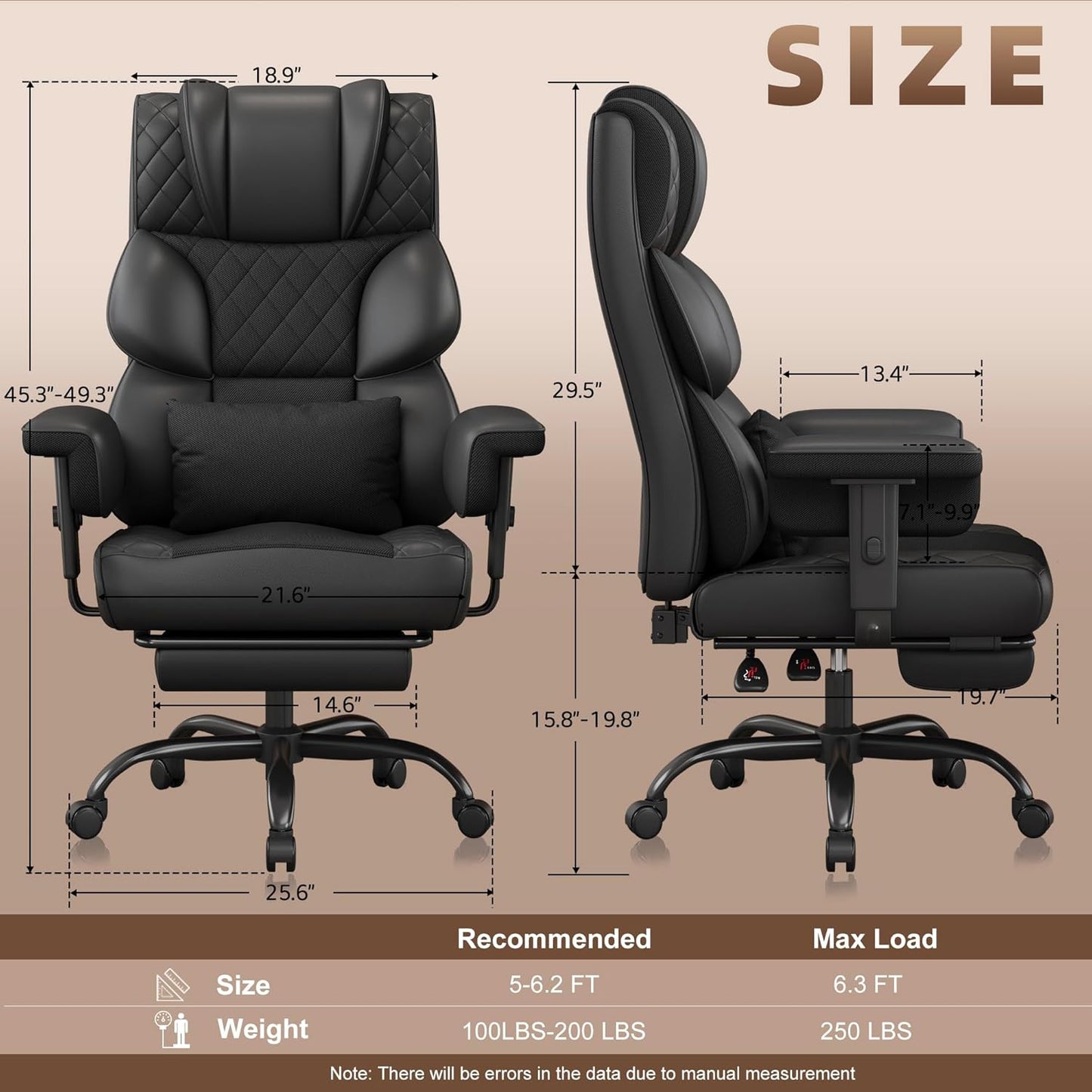 Big and Tall Office Chair, Computer Chair with Soft Adjustable Armrests, Ergonomic High Back Gaming Chair with Lumbar Support, Executive Chairs with Footrest (PU Leather + Mesh Fabric,Black)
