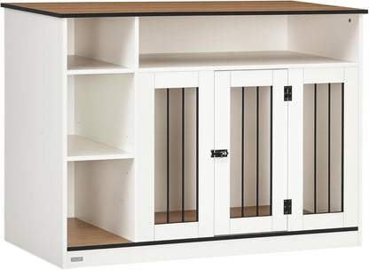 Dog Crate Furniture with Adjustable Shelf, Dog Crate End Table, Indoor Pet Crate for Medium and Large Dogs, with Large Flat Surface, 47" X 23.5" X 35", Gray