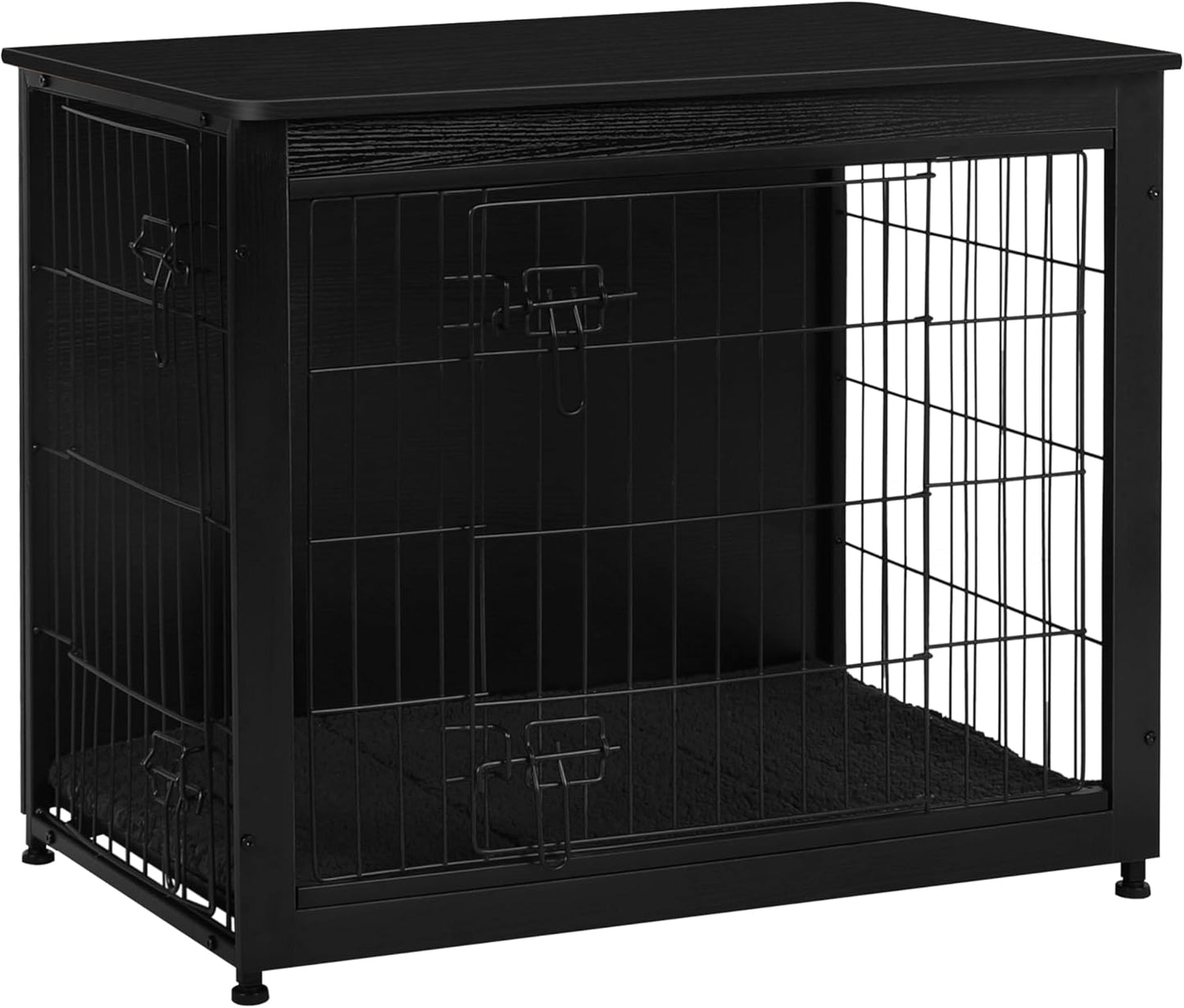 Dog Crate Furniture with Cushion, Wooden Kennel Table with Double Doors, Indoor Dog House, Medium Size, 32.5" L, Black
