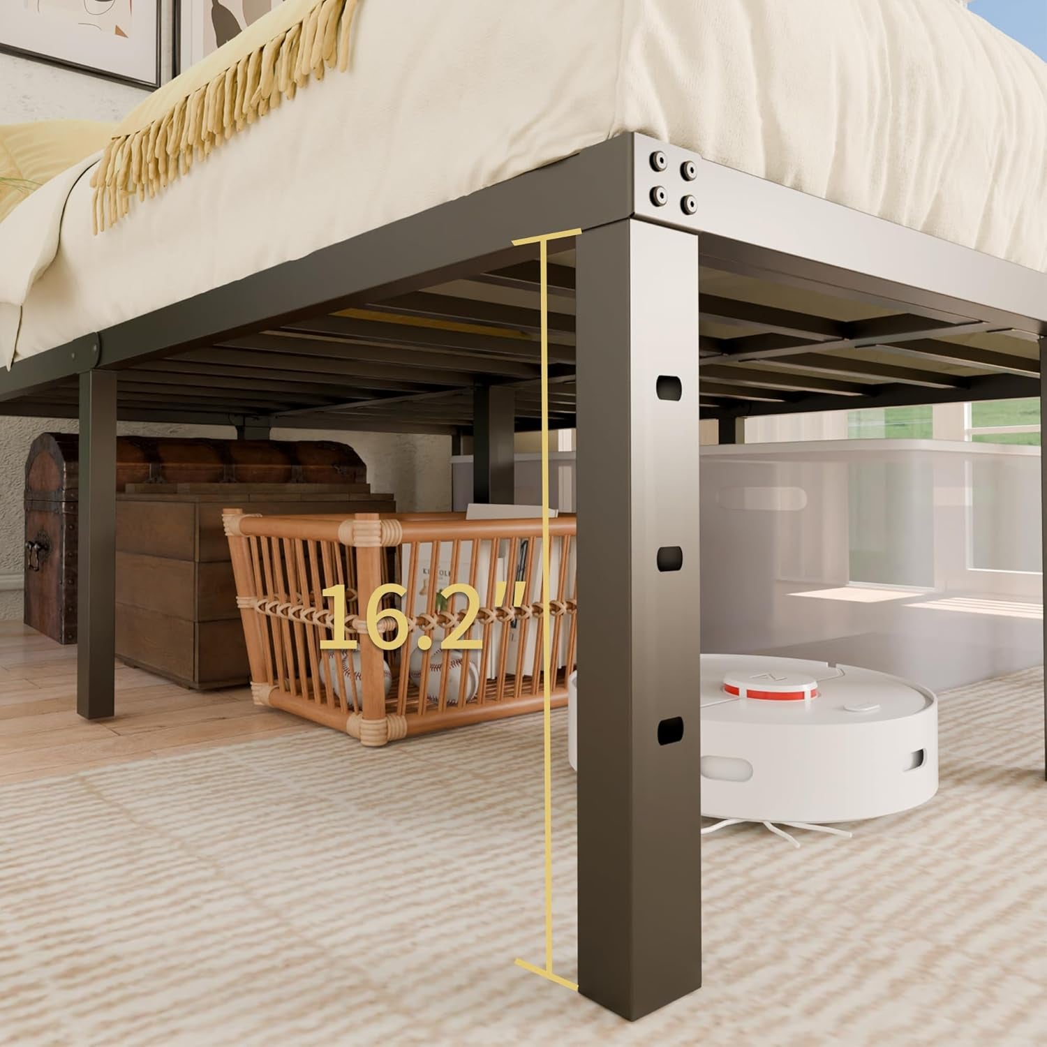 18 Inch Metal Full Size Bed Frame - Black Basic Steel Slats Platform, Easy Assembly Heavy Duty Noise Free Bedframes, No Box Spring Needed