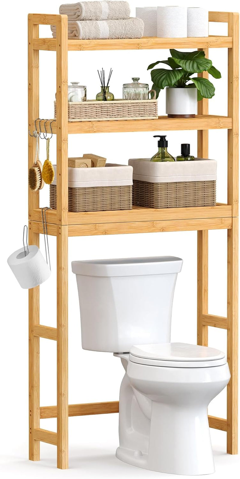 over the Toilet Storage, 3-Tier over Toilet Bathroom Organizer with Adjustable Shelf, 10.2 X 24.8 X 66.9 Inches, Space-Saving, Cloud White UBTS01WT