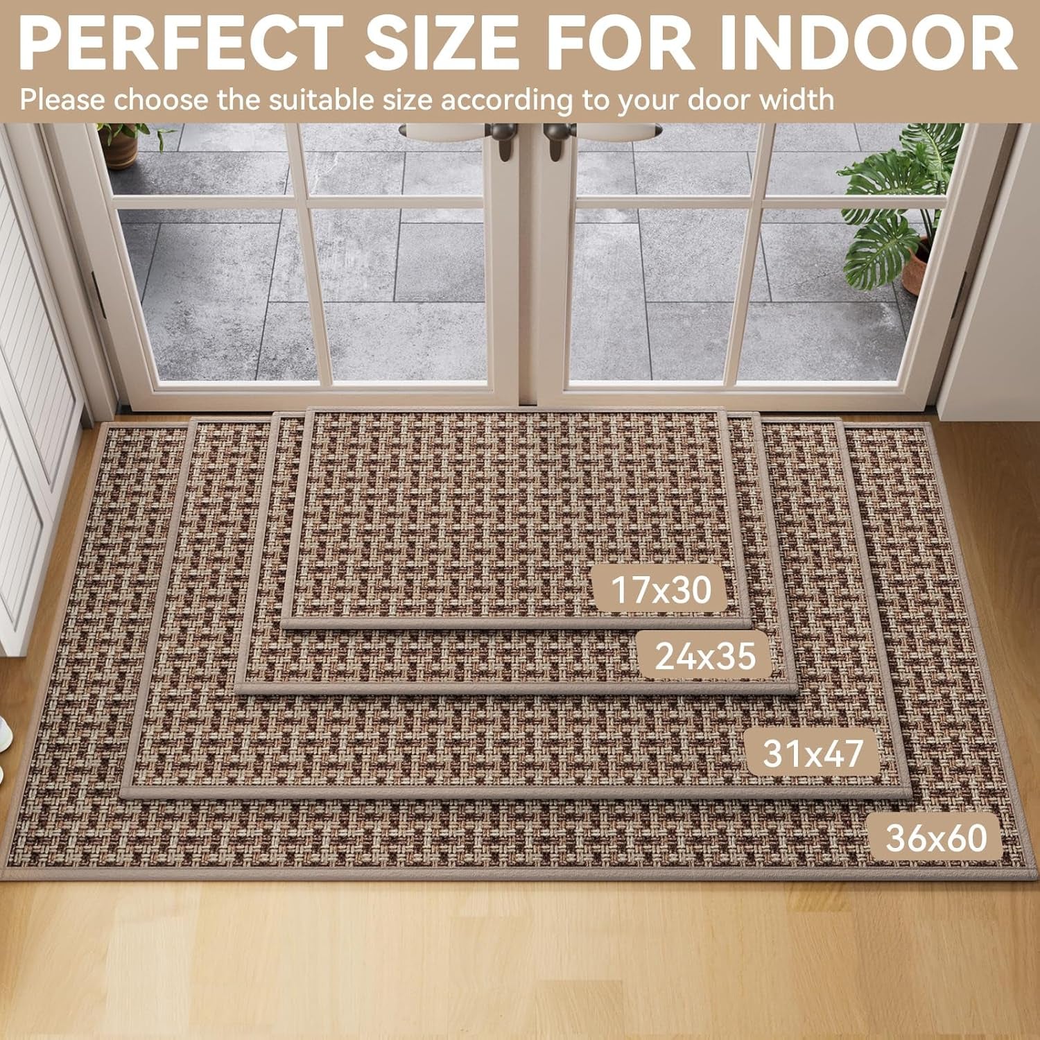 Door Mat 24"X35", Dirt Resistant and Absorbent, Non-Slip Rubber Backing Floor Mats, Easy Clean Low-Profile Doormat for Entryway, Front Door, inside Entrance, Brown