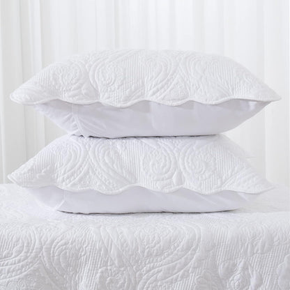 Quilted Pillow Shams Set of 2, Decorative Microfiber King Bed Pillow Shams, Soft Breathable Pillow Covers with Envelope Closure (White, 2Pcs:20 X 36Inch)
