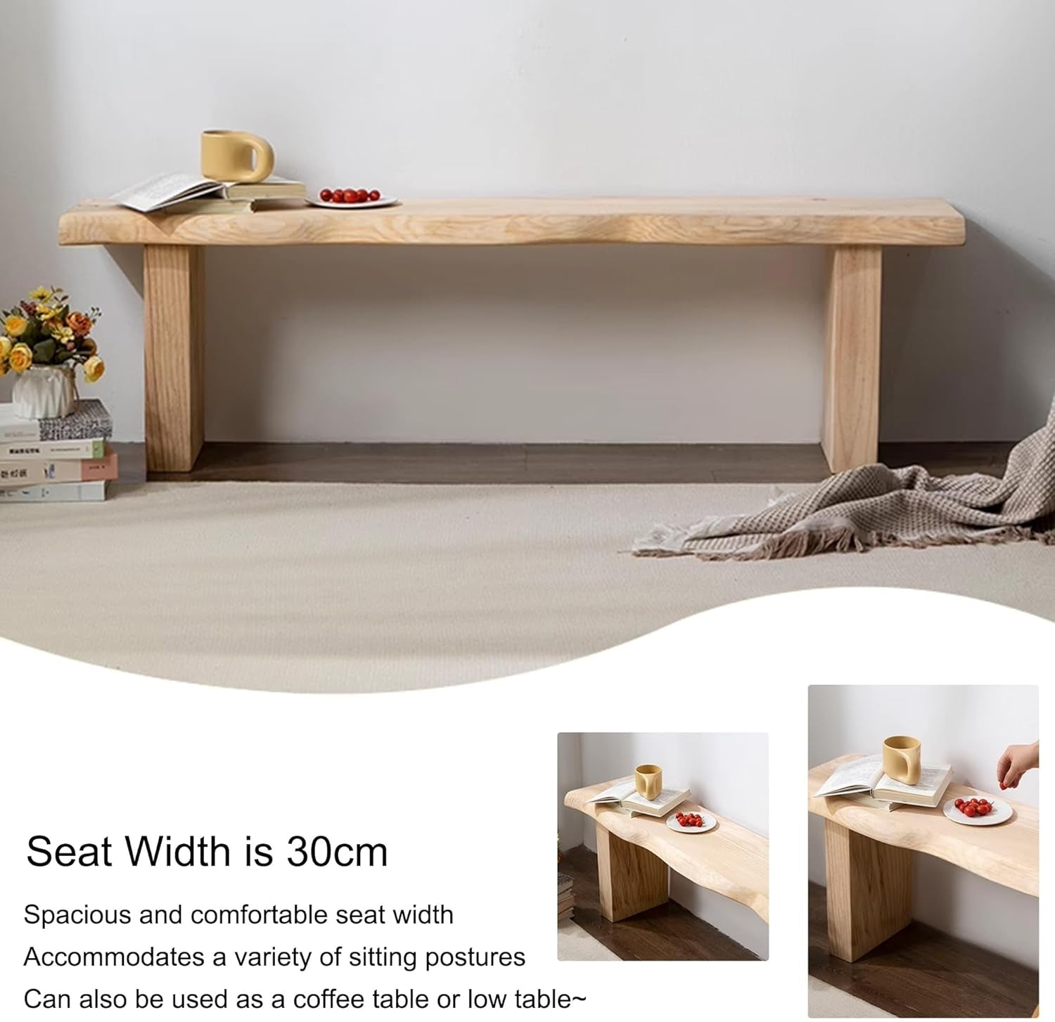 Entryway Wooden Bench Seat Solid Wood Dining Bench End of Bed Bench Entryway Furniture Narrow Farmhouse Bench Sturdy and Stable for Dining Table Bedroom Living Room Hallway(80Cm(31.5In))