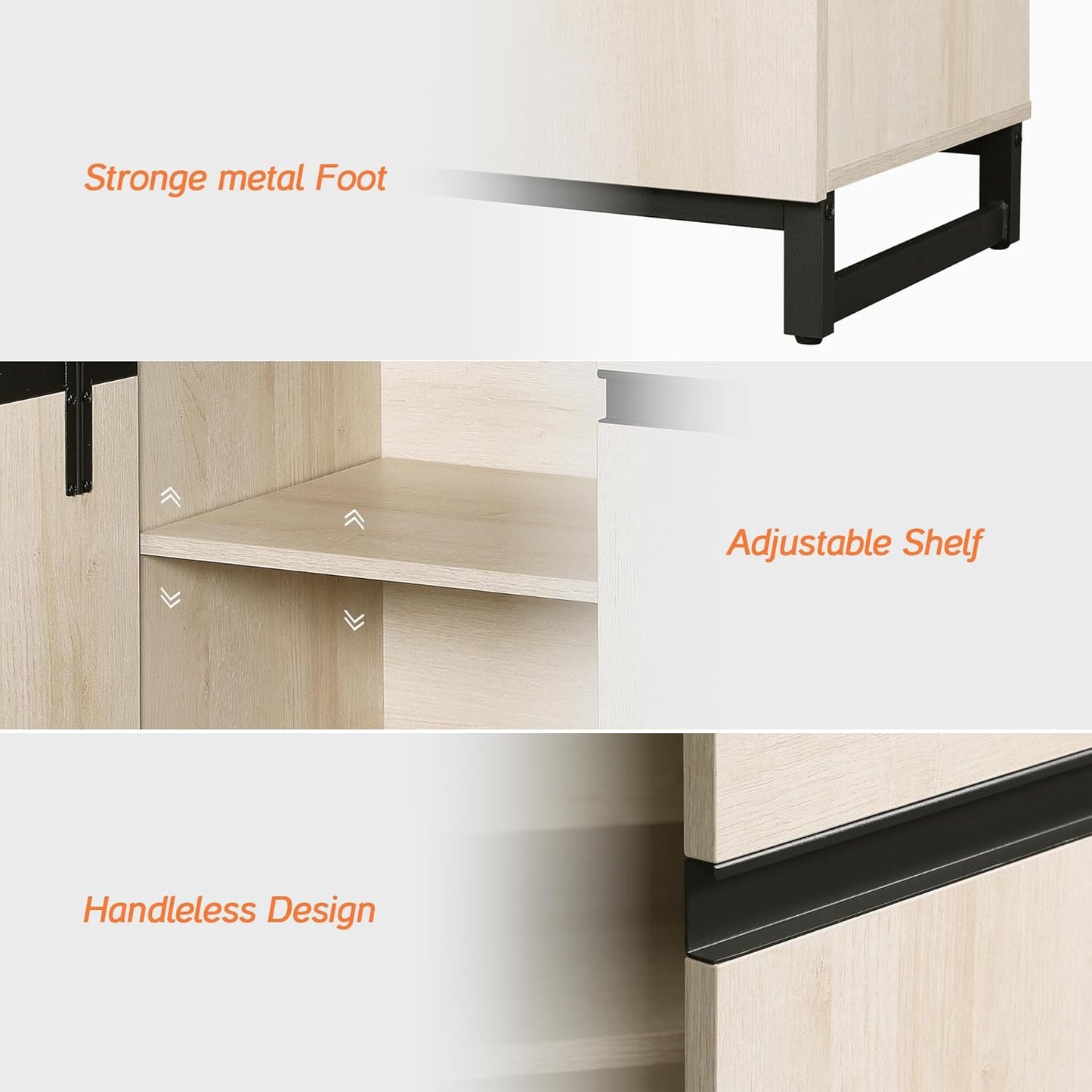 Modern TV Stand for Tvs up to 110 Inch, 3 in 1 Wood Entertainment Center Console Table with Adjustable Shelves and Metal Base for Living Room, Bedroom, Light Oak