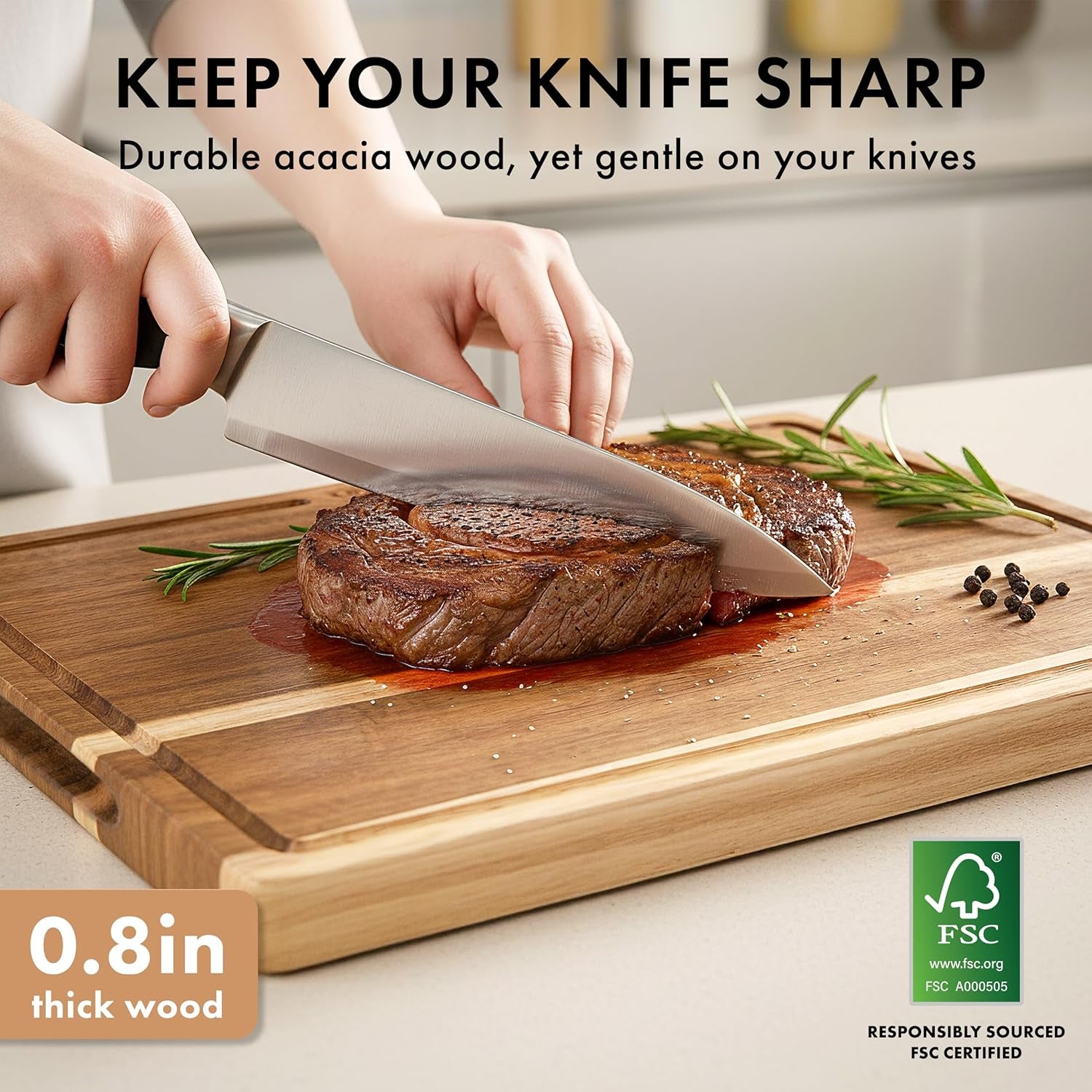 Acacia Wood Cutting Board for Kitchen, Non-Toxic Cutting Board Set of 3, Chopping Boards with Deep Juice Groove for Meat, Cheese & Vegetables - Durable & Double Sided with Serving Compartments