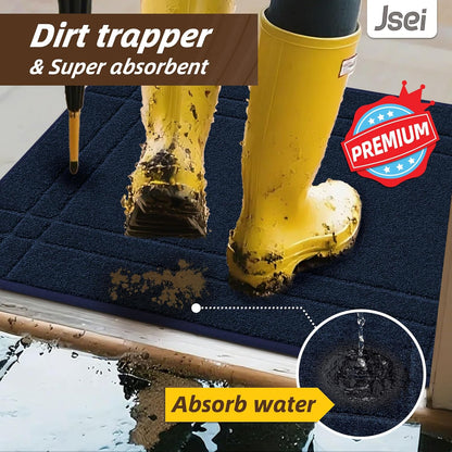 Entryway Rugs Doormat 32"X48", Non-Slip Dirt Trapper Door Mats Indoor, Washable Absorbent and Stain Resist Welcome Floor Mat for Front Door, Dog Door Mat, Muddy Wet Shoes & Paws, Navy Blue