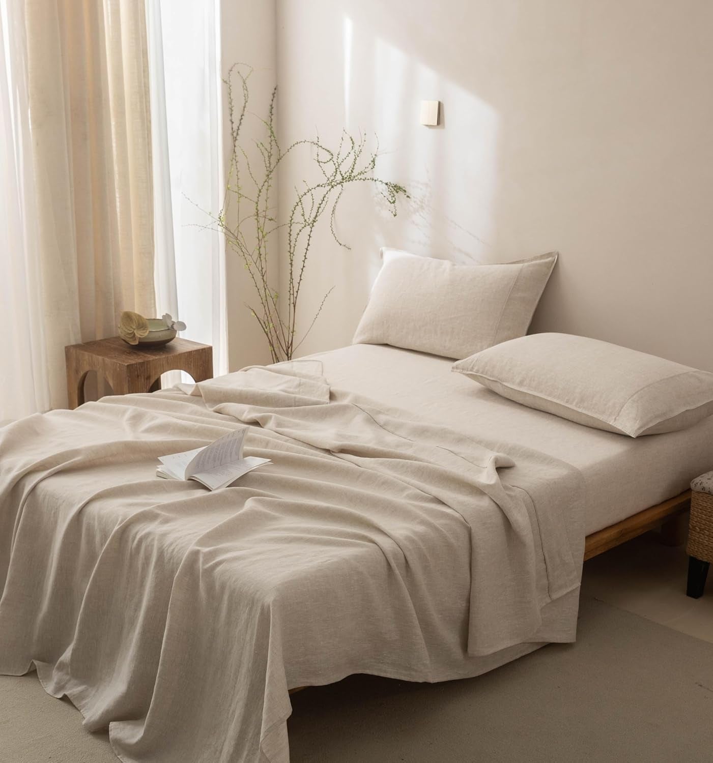 100% French Linen Pillow Case King Size Set of 2,Oeko-Tex Certified Stone Washed Flax Pillow Shams with Envelope Closure - Breathable & Cooling for Hot Sleepers（Natural Linen,20''X36''）