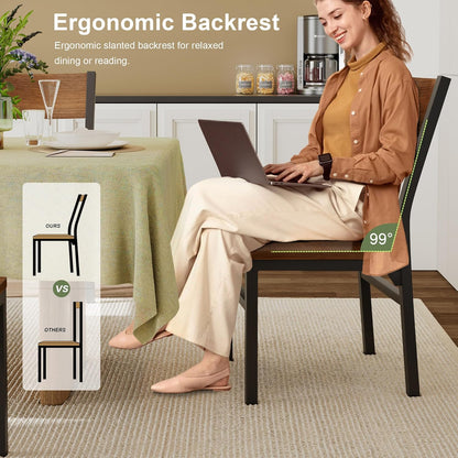 Dining Chairs Set of 6, Modern Kitchen Chairs with Ergonomic Backrest, MDF Board and Metal Legs, Dinner Chairs for Dining Room, Kitchen and Living Room, Walnut
