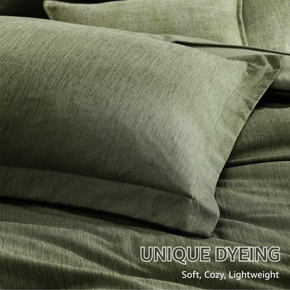 Queen Comforter Set - 7 Pieces Cationic Dyeing Olive Green Bed in a Bag Queen Bedding Sets with Comforter, Sheets, Pillowcases & Shams, Reversible Bedding Comforters Sets