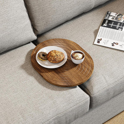 Couch Tray Insert for Middle, 15.75"X12.6" Wood Sofa Tray, Folding Couch Armrest Table Fit Armless Couch/Sectional, for Drink Snacks Phone Remote Holder, Walnut