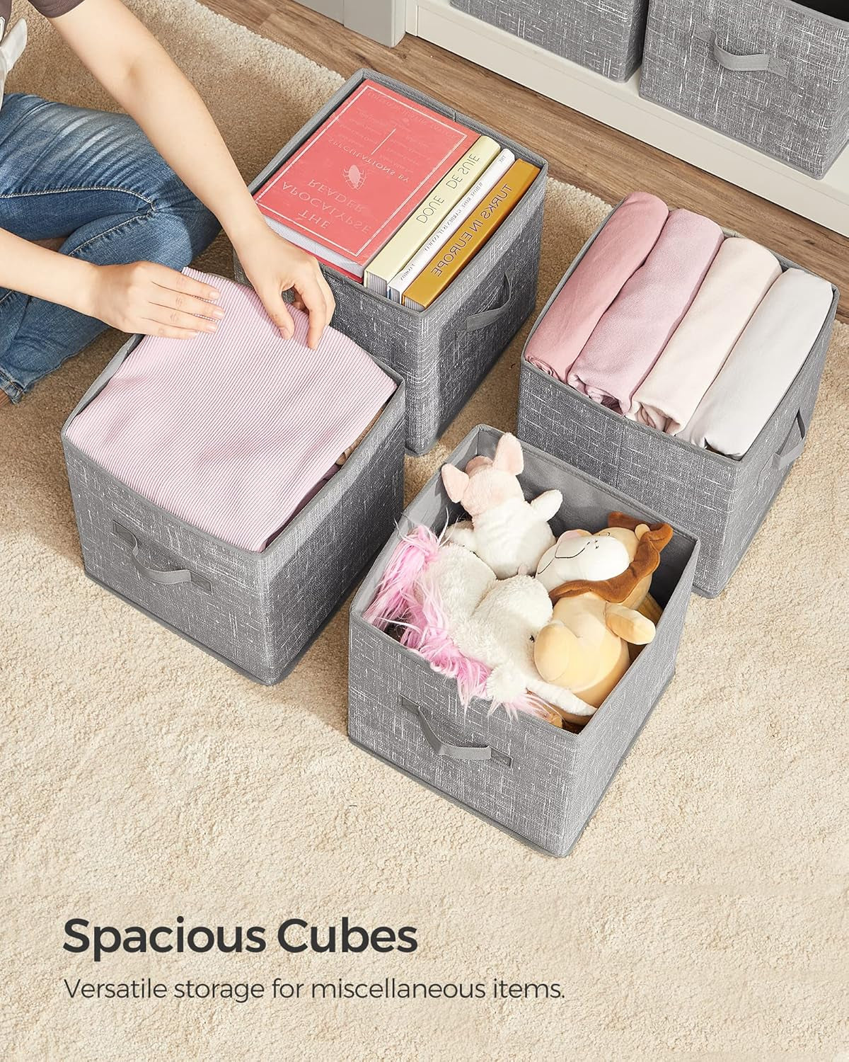 Storage Cubes, 11-Inch Non-Woven Fabric Bins with Double Handles, Set of 6, Closet Organizers for Shelves, Foldable, for Clothes, Cattail Gray UROB26LG
