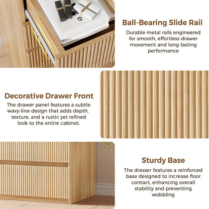 Fluted 5 Drawer Dresser for Bedroom, 43" Tall Dresser for Bedroom, Modern Fluted Chest of Drawers, Handle-Free/Floor-Mounted Wood Drawer Dresser for Living Room, Bedroom, Entryway, Hallway (Oak)