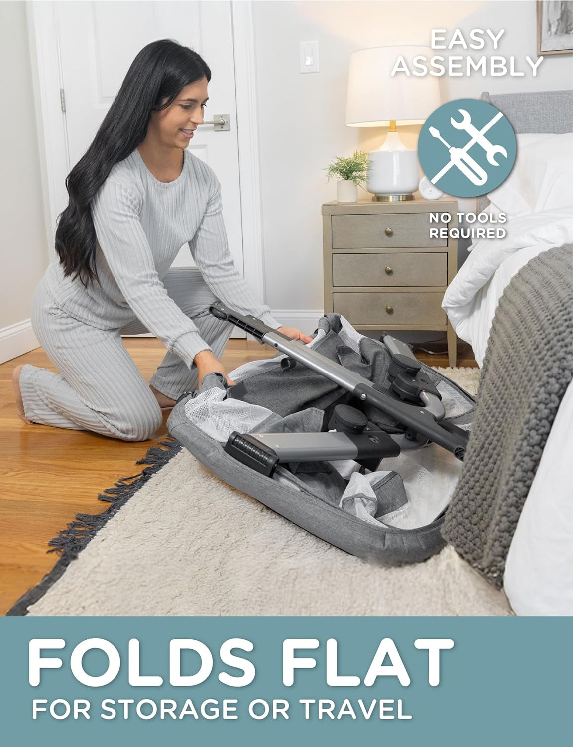 beside Me Dreamer Bassinet | Bedside Sleeper | 6-Position Height Adjustment | Charcoal Tweed