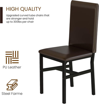 5 Piece Dining Table Set for 4,Faux Marble Kitchen Table and Chairs for 4, Modern Dining Room Table with 4 Chairs,Dinner Table Set for Small Spaces, Brown