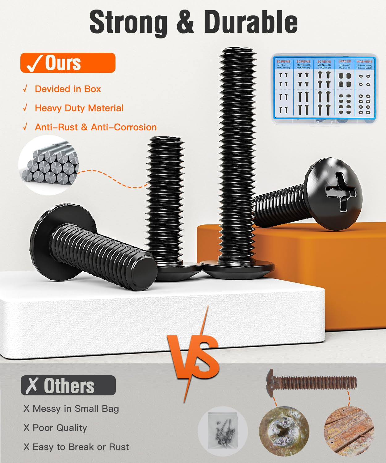 Universal TV Mounting Hardware Kit with Box, M4 M6 M8 Screws and Washers Spacers, Replacement Screws Set for Most Flat Curved TV Monitors, YD9041