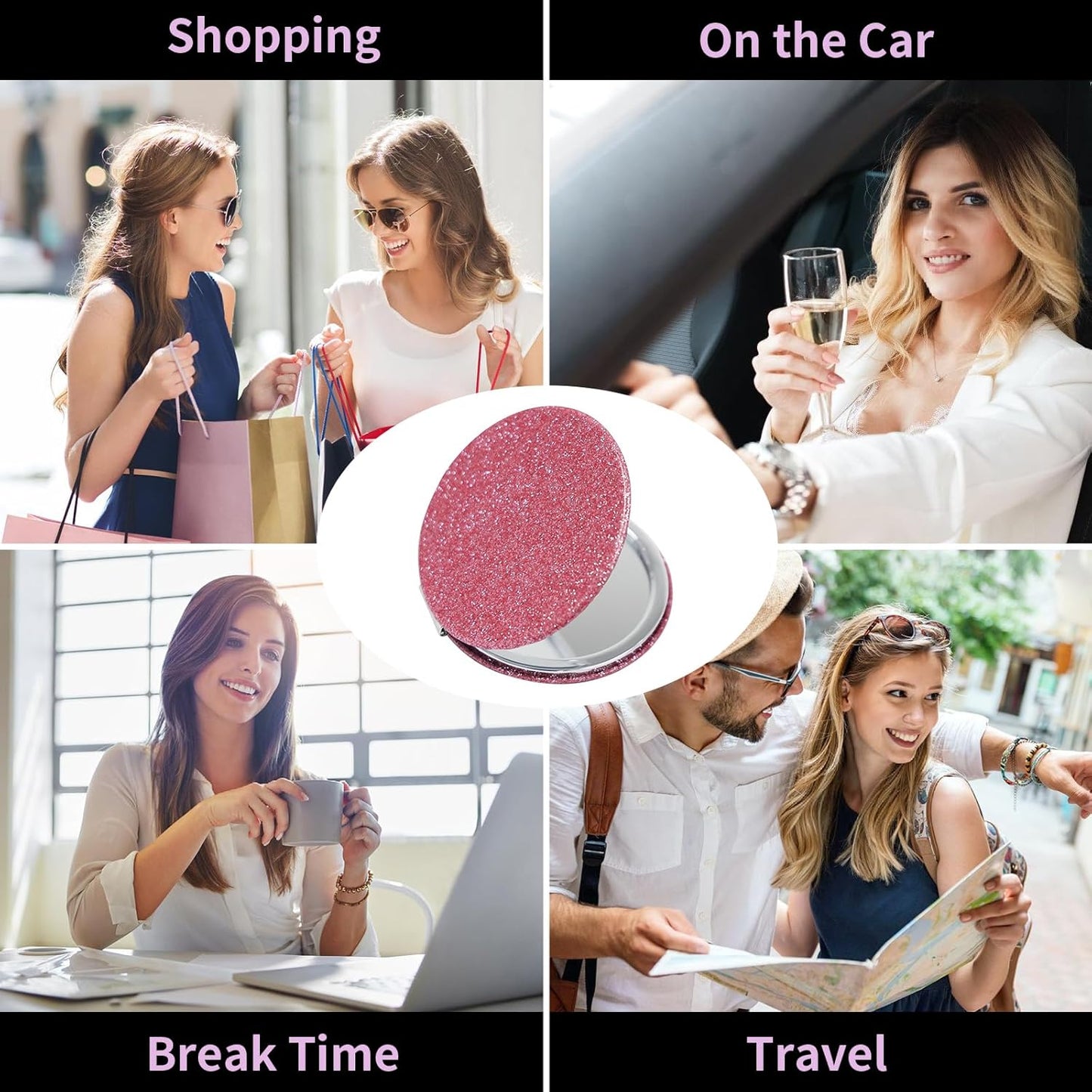 Double-Sided 1X/2X Magnifying Compact Mirror – Portable Metal Makeup Mirror for Purse, Ideal for Travel & On-The-Go Touch-Ups