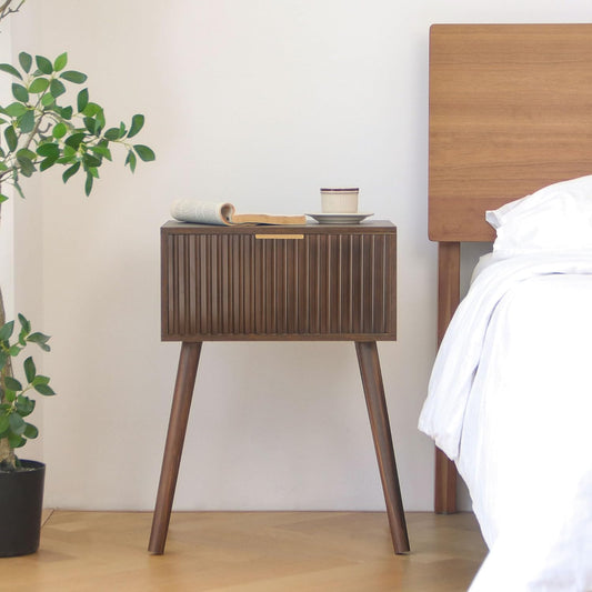 Mid Century Modern Nightstand, Small End Tables Living Room, Accent Bedside Table with Drawer for Bedroom and Small Space, Rustic Brown