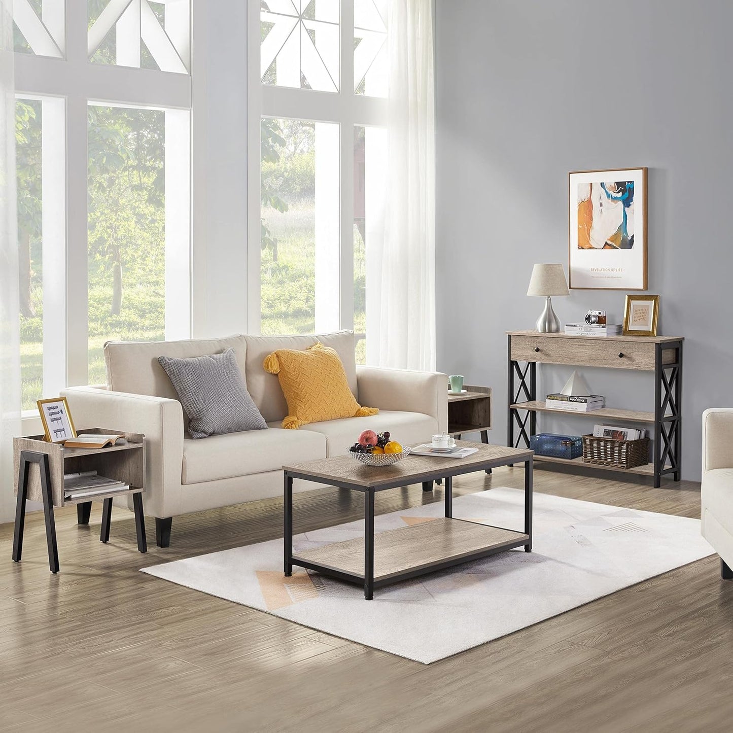 39.5" 2-Tier Coffee Table with Storage Shelve, Industrial Gray Coffee Table, Easy Assembly, Wooden Center Tables for Living Room & Small Space, Gray