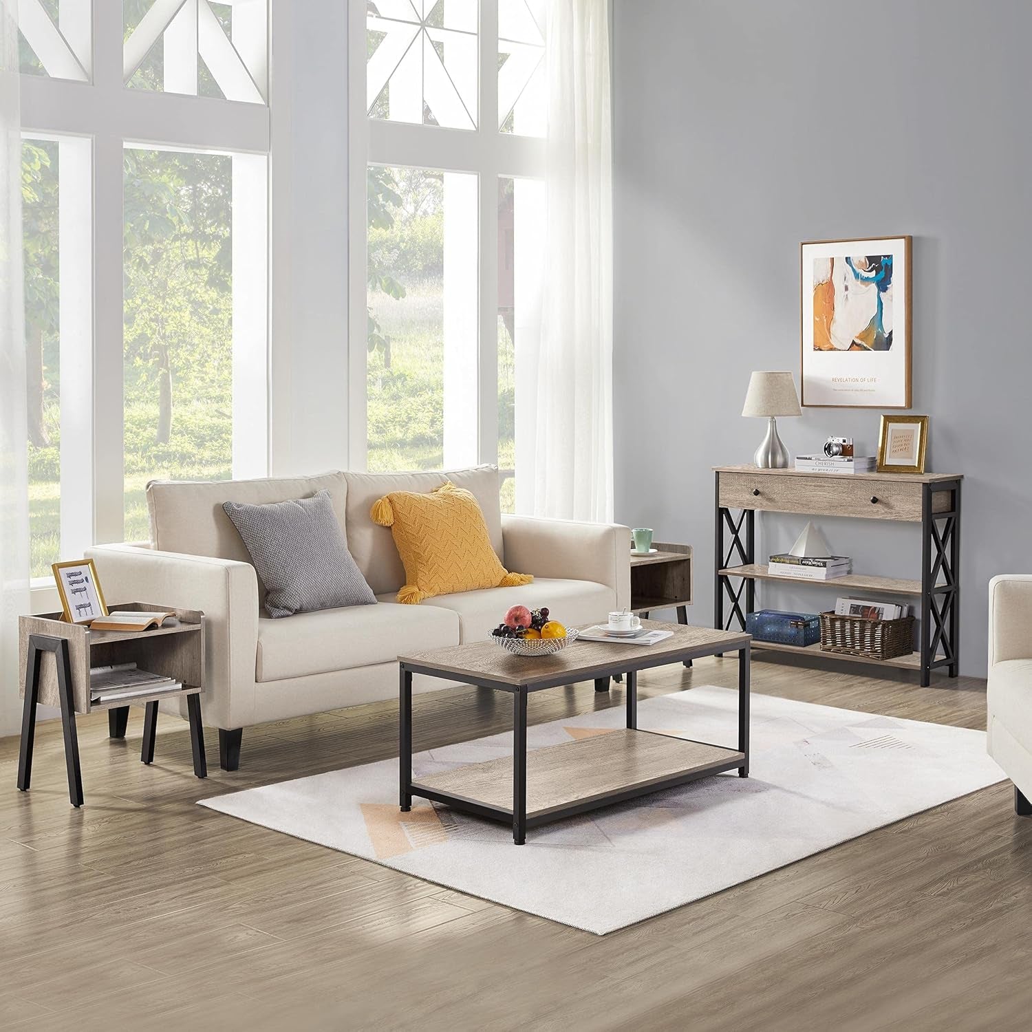 39.5" 2-Tier Coffee Table with Storage Shelve, Industrial Gray Coffee Table, Easy Assembly, Wooden Center Tables for Living Room & Small Space, Gray