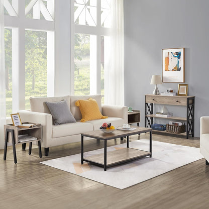 39.5" 2-Tier Coffee Table with Storage Shelve, Industrial Gray Coffee Table, Easy Assembly, Wooden Center Tables for Living Room & Small Space, Gray