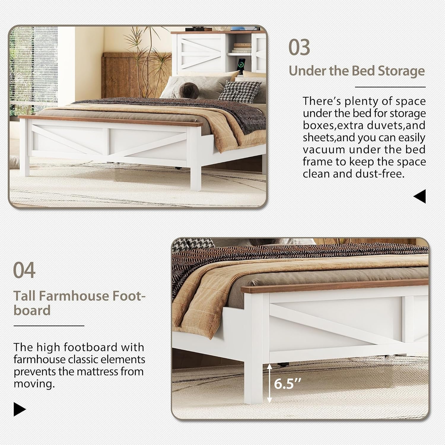 3-Pieces Full Size Bedroom Sets Farmhouse Platform Bed with Double Sliding Door Storage Headboard, Storage Nightstand and Dresser, White