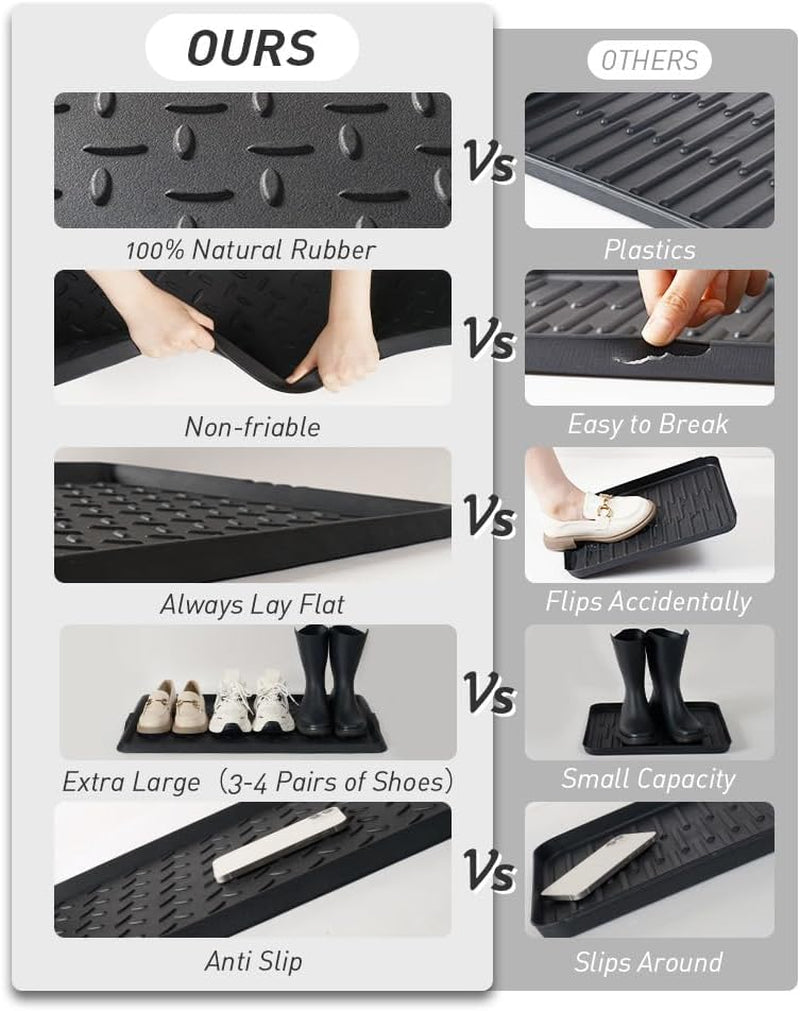 Boot-Tray Heavy Duty Rubber Mat with Lip Waterproof Shoe Mat Tray for Entryway Indoor Outdoor Multi Use Catch All Trays Entryway Shoe Storage 16X27.5 Inches