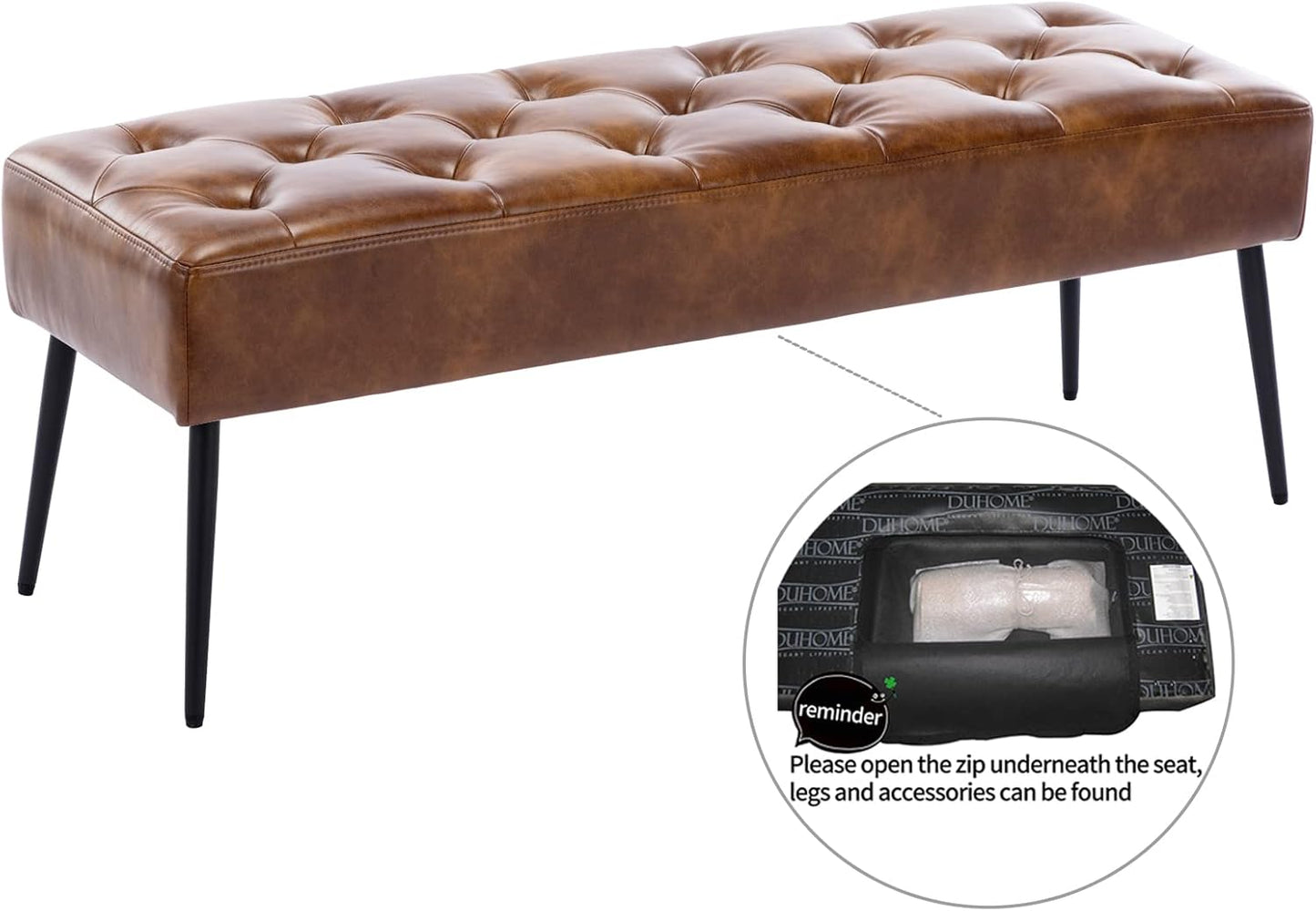 Button-Tufted Ottoman Bench, Upholstered Bedroom Benches Leather Footrest Stool Accent Bench for Entryway Dining Room Living Room Bedroom End of Bed, Yellowish Brown