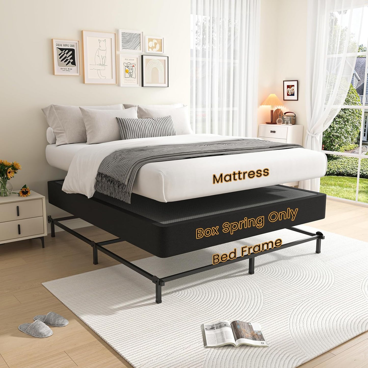 Box Springs King Size 10 Inch, High Profile King Box Spring 3500 Lbs Black Heavy Duty Metal Mattress Foundation with Easy Clean Fabric Cover, Easy Assembly