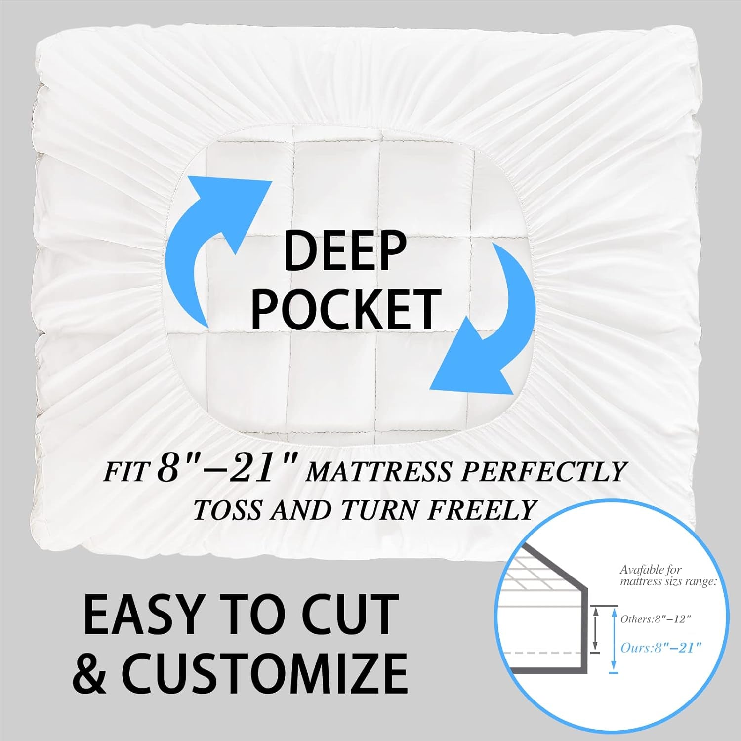 Queen Mattress Topper for Back Pain - Extra Thick Cooling Mattress Pad Cover for Queen Size Bed - Soft Mattress Protector Pillow Top with 8-21 Inch Deep Pocket 3D Snow down Alternative Fill