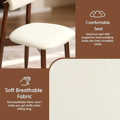 Dining Chairs Set of 4, Upholstered Wooden Dining Room Chairs, Mid Century Modern Fabric Kitchen Chair with Ergonomic Curved Backrest, Beige (Only Chairs)