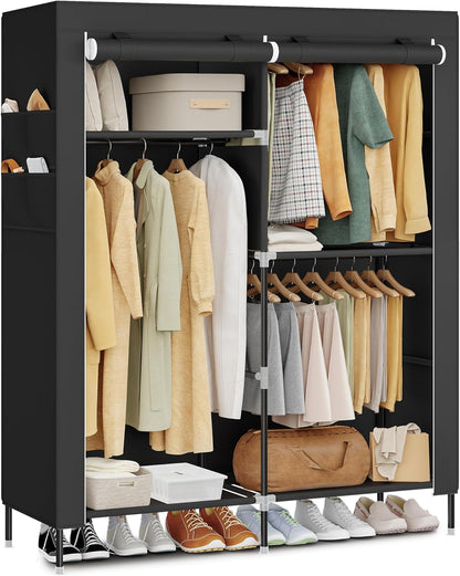 Portable Closet, Fabric Wardrobe, Clothes Rack with Shelves, Pockets, Large Capacity, 3 Hanging Rods, 17.7 X 50 X 70.9 Inches, Black URYG010BZ02