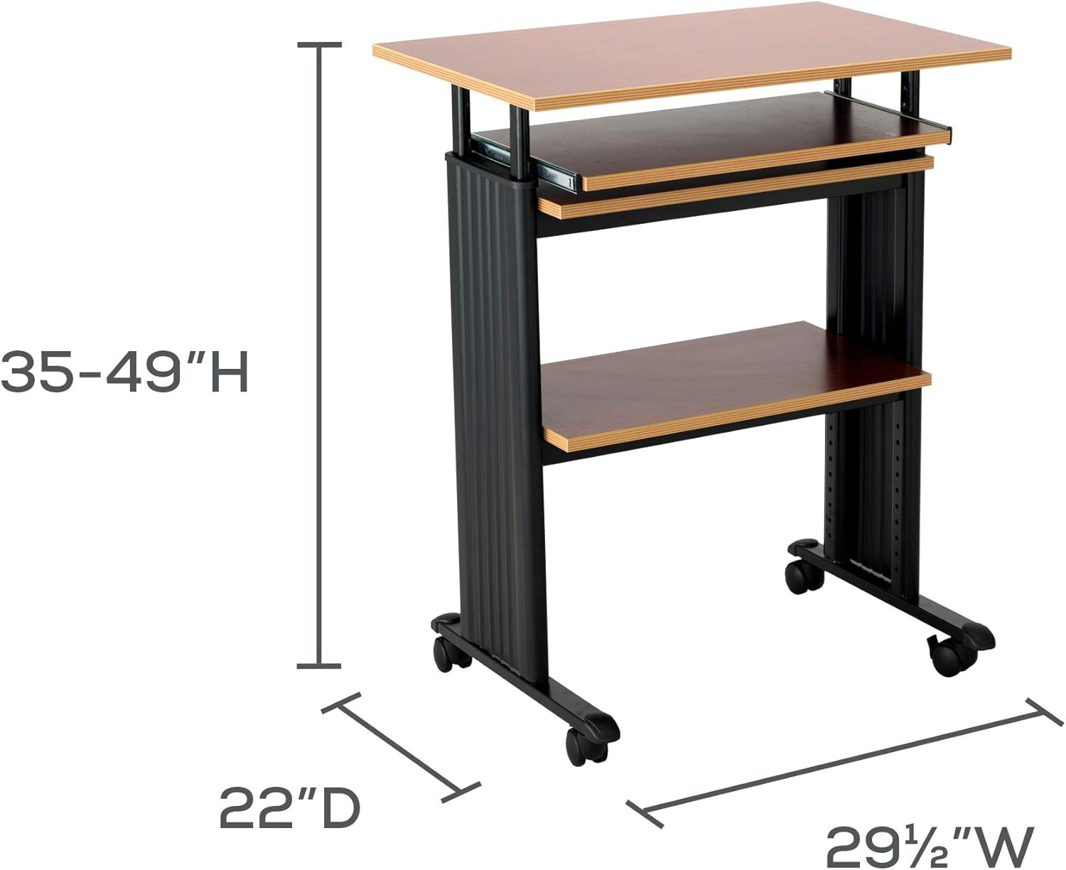 1929CY MUV Mobile Stand-Up Height-Adjustable Desk,Keyboard Storage, Steel Frame Construction, Durable Melamine Laminate Work Surface, 4 Wheels, Narrow Design