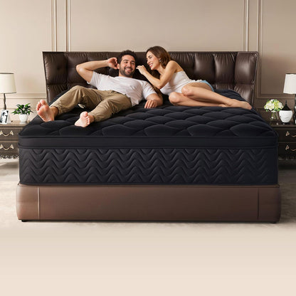 12 Inch Full Size Mattress 54”Wx75”L, Black Individual Pocket Spring Innerspring Mattress with Motion Isolation & Pressure Relief, Mattress in a Box