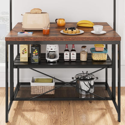 Kitchen Island with Storage, 42''Island Table for Kitchen with Seating Bakers Rack Microwave Oven Stand Shelf with 3 Tier Storage Shelf for Dining Room Living Room, 5 Hooks 42"*28"*72"