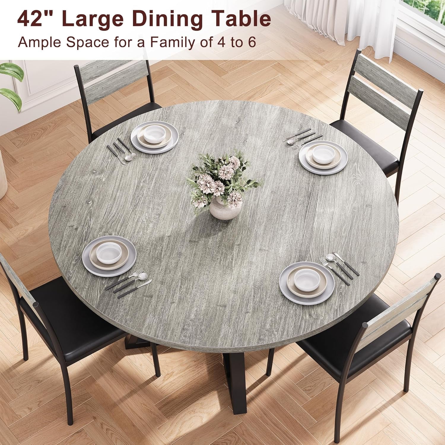 round Dining Table for 4,Kitchen Dining Room Circle Dinner Pedestal Table,Space Saving Wood Kitchen & Dining Room Furniture, 42In,Grey