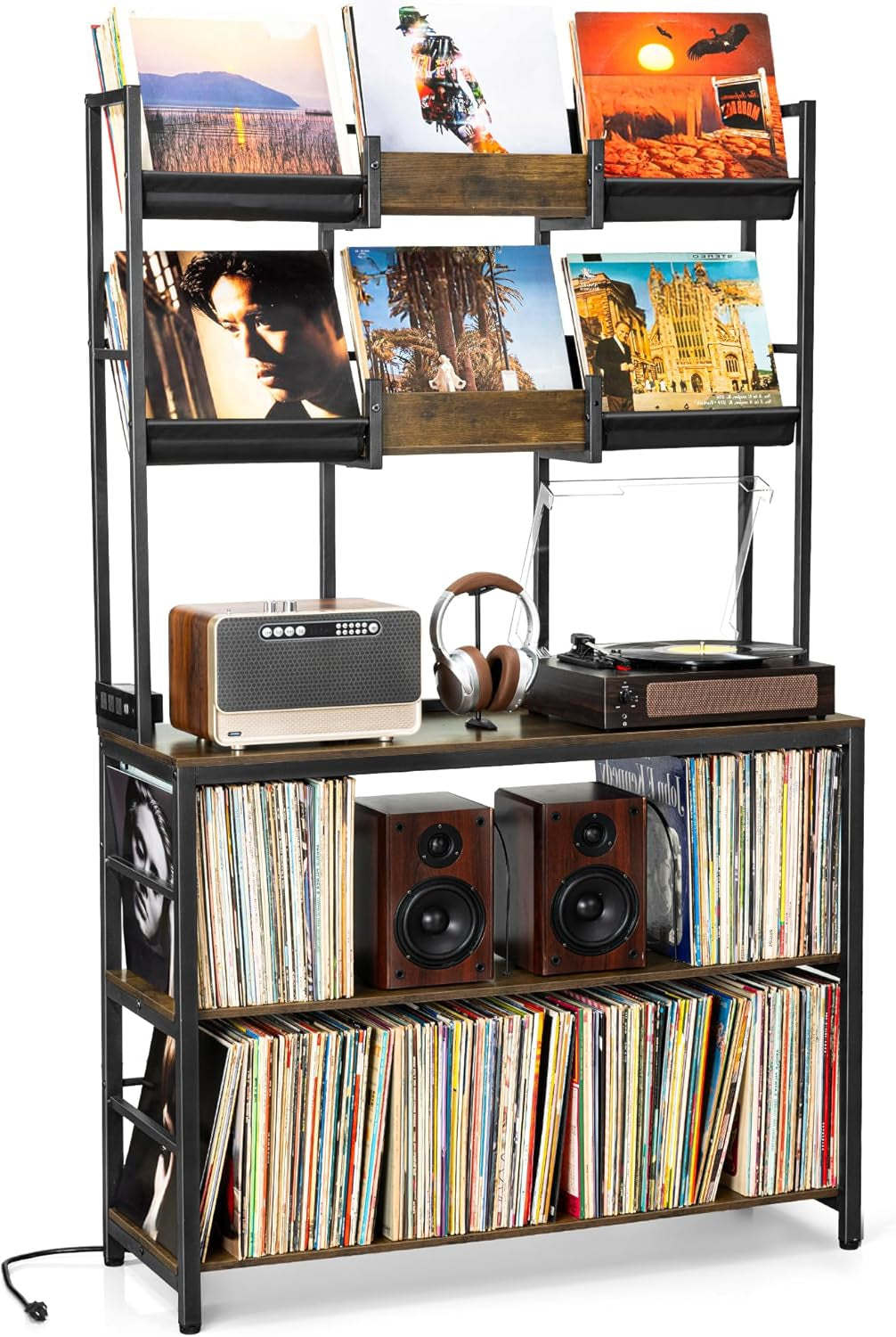 Extra Large Record Player Stand, Vinyl Record Stand Hold up to 600 Albums, Turntable Stand with Record Display Shelf, Record Player Table for Living Room Bedroom Music Room Studio, Rustic Brown
