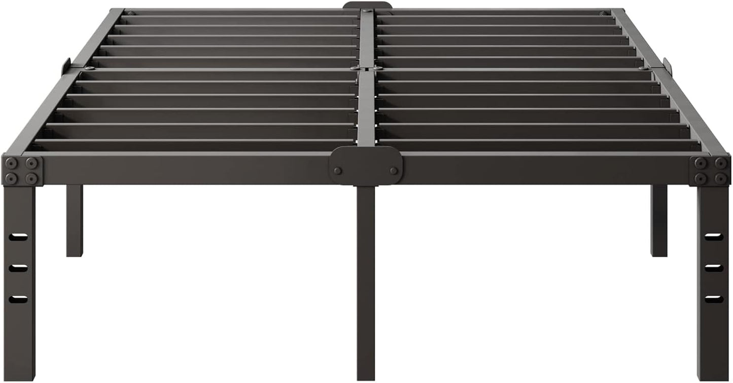 Platform Bed Frame Queen Size with Storage Headboard Compatible 14 Inch High Metal No Box Spring Needed Black Mattress Foundation Heavy Duty Steel Slat