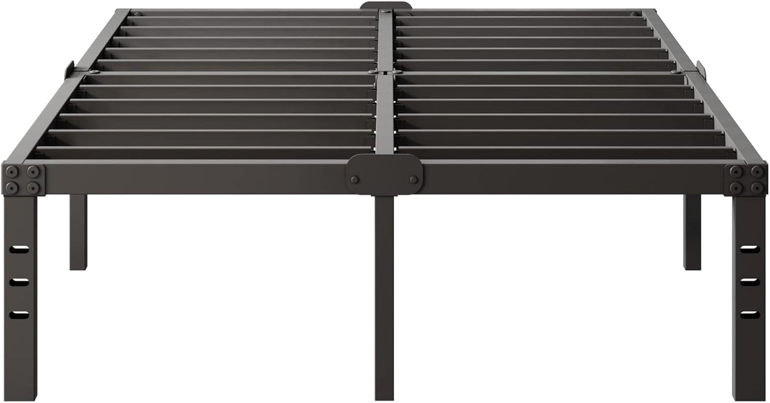 Platform Bed Frame Queen Size with Storage Headboard Compatible 14 Inch High Metal No Box Spring Needed Black Mattress Foundation Heavy Duty Steel Slat