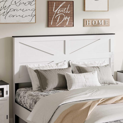 Queen Size Farmhouse Wooden Bed Frame with Headboard, Boho Platform Bedframe Sturdy Metal Slats Support, Spring Needed, Noisy Free, Easy Assembly (Queen, White)