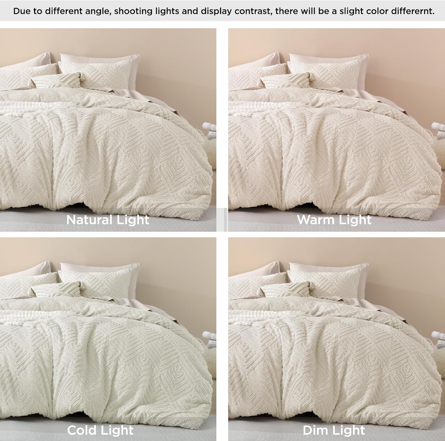 Queen Comforter Set Beige, 3 Pieces Cream Tufted Boho Farmhouse Bedding Comforter Sets, Lightweight Fluffy Comforter Bed Set for All Season (90X90In Comforter and 2 Pillowcases)