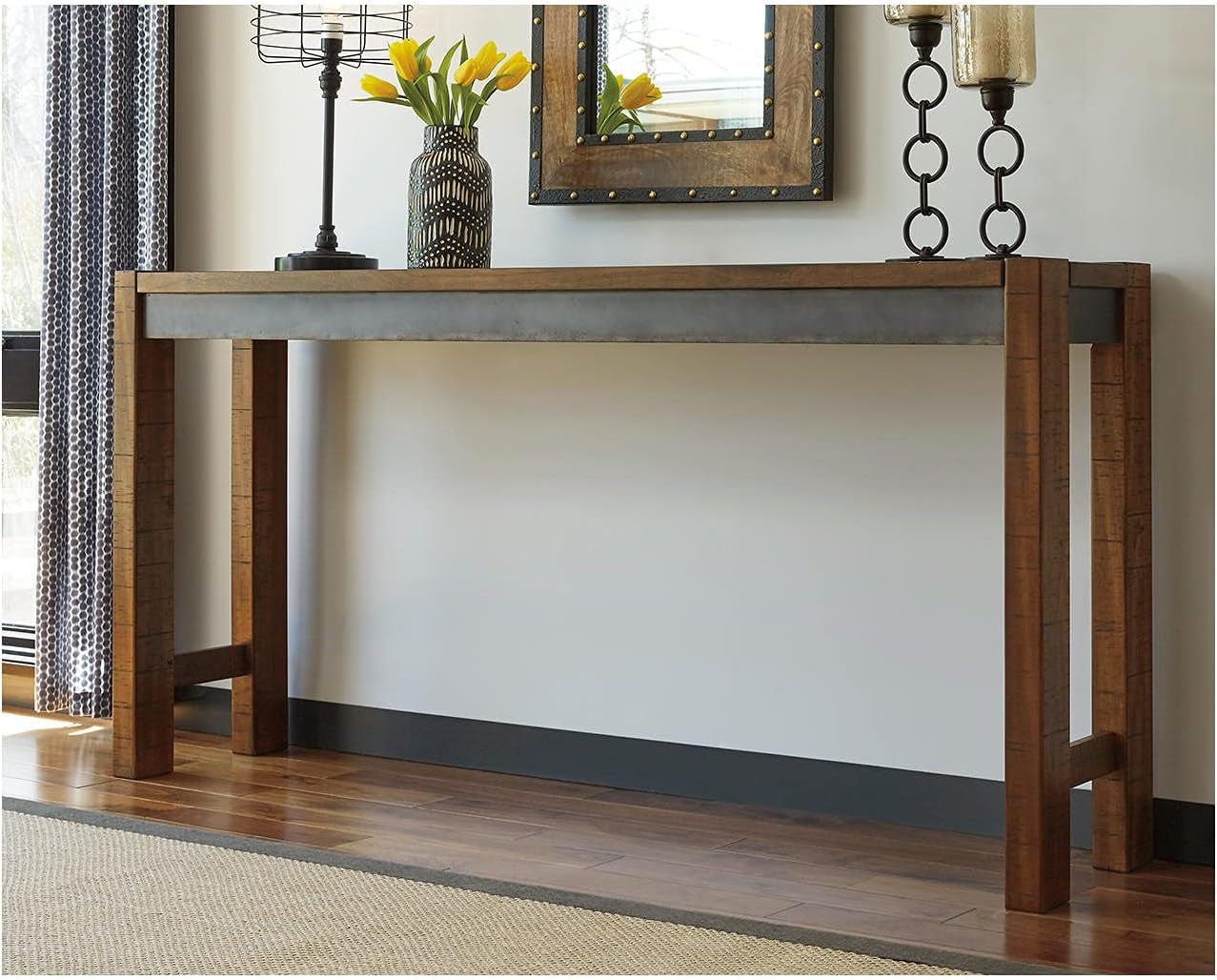 Signature Design by  Torjin Long Counter Height Table, Seats up to 3, Wood, 72.13" W X 16" D X 36" H, 2-Tone Brown