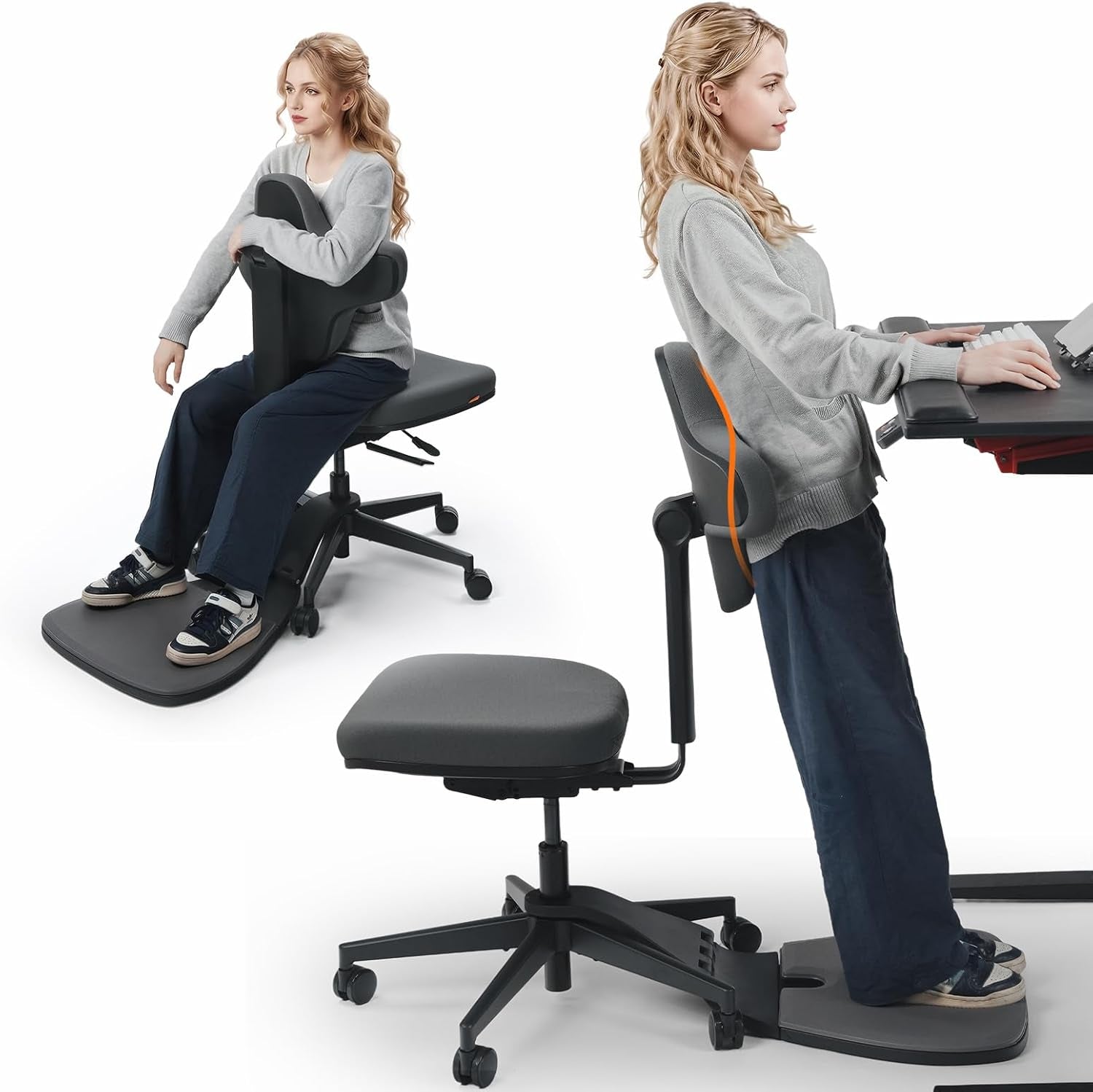 Standing Mate Chair, 5-In-1 Ergonomic Office Chair for Standing Desk, Sit Stand Lean Perch Saddle Stool with Flip Backrest & Dynamic Posture Support, Height Adjustable Active Chair
