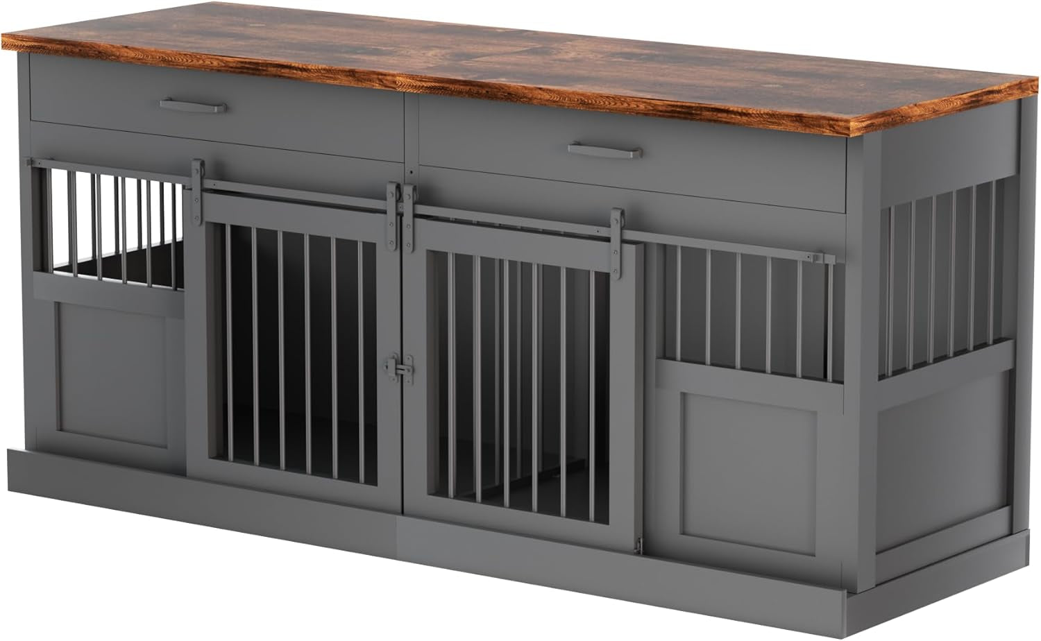 Large Dog Crate Furniture for 2 Dogs 71 Inches Decorative Indoor Dog Kennel Furniture with 2 Drawers XXL Heavy Duty Dog Crates Cage Furniture with Removable Divider and Sliding Doors Black