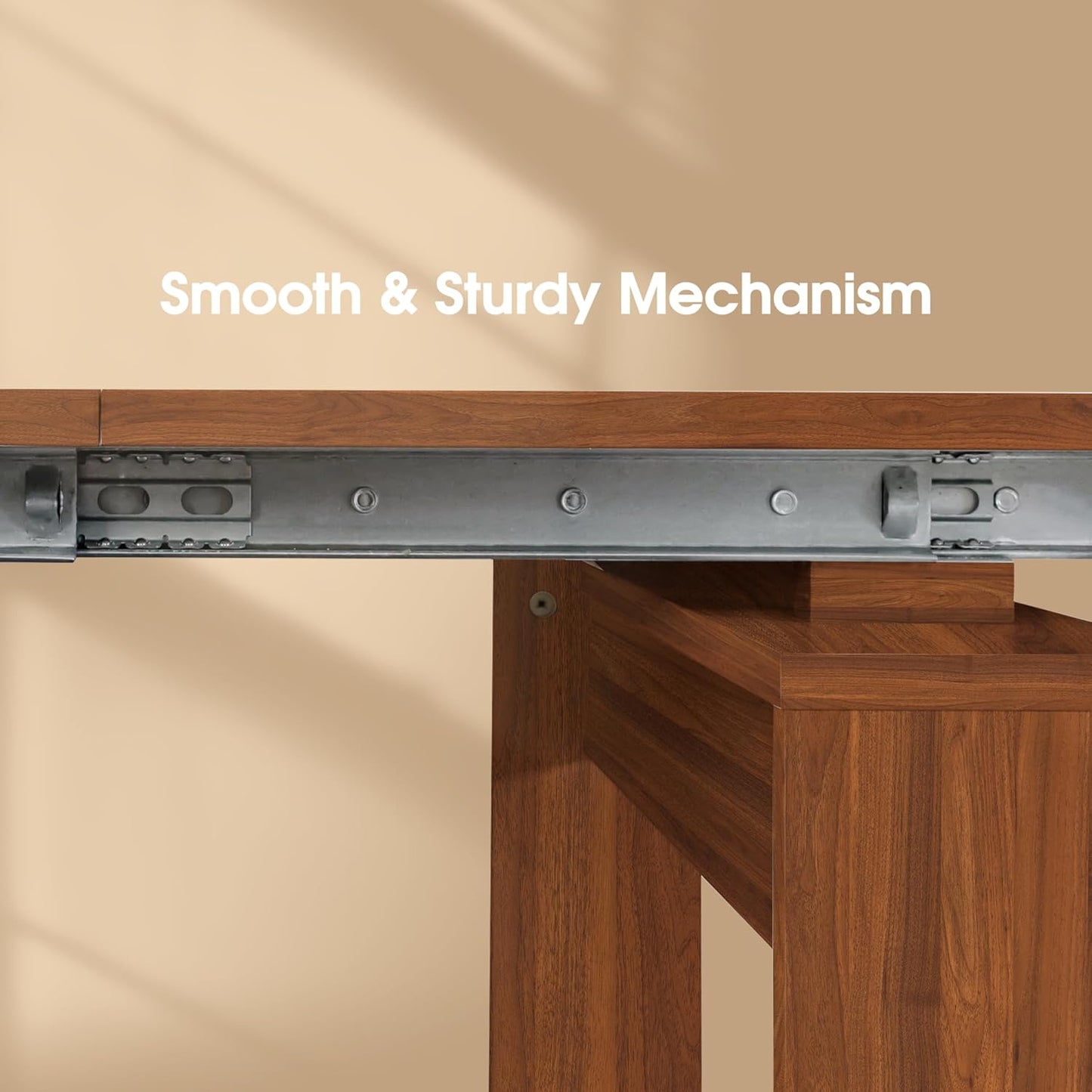 21''- 98.43'' Extendable Dining Room Table, Expandable Dining Table, Modern Large Table, for 2-9 Person(With Shelf), Walnut Brown