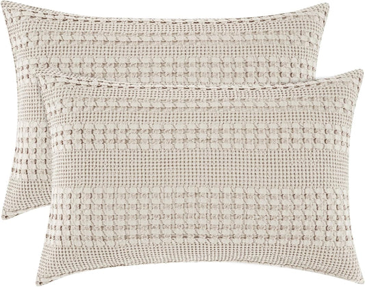 100% Cotton Waffle Pillow Shams King Size, 2 Pack 20" X 36" Soft Skin-Friendly Pillowcases, No Filling, Aesthetic Woven and Breathable Waffle Weave Pillow Case Covers for Bed, Oatmeal