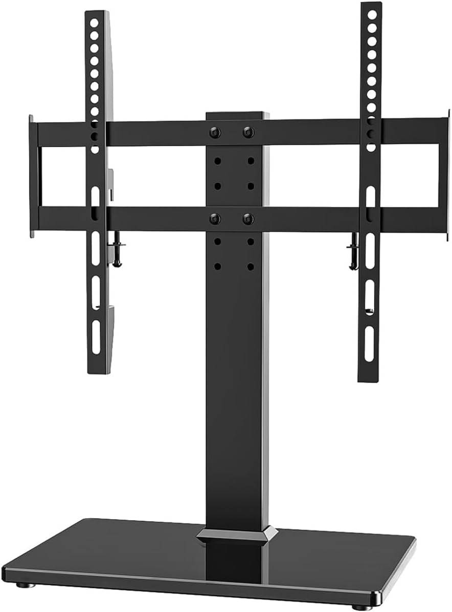 Universal TV Stand - Table Top TV Stand for 27-60 Inch LCD LED Tvs - 6 Level Height Adjustable TV Base Stand with Tempered Glass Base & Wire Management, VESA 400X400Mm
