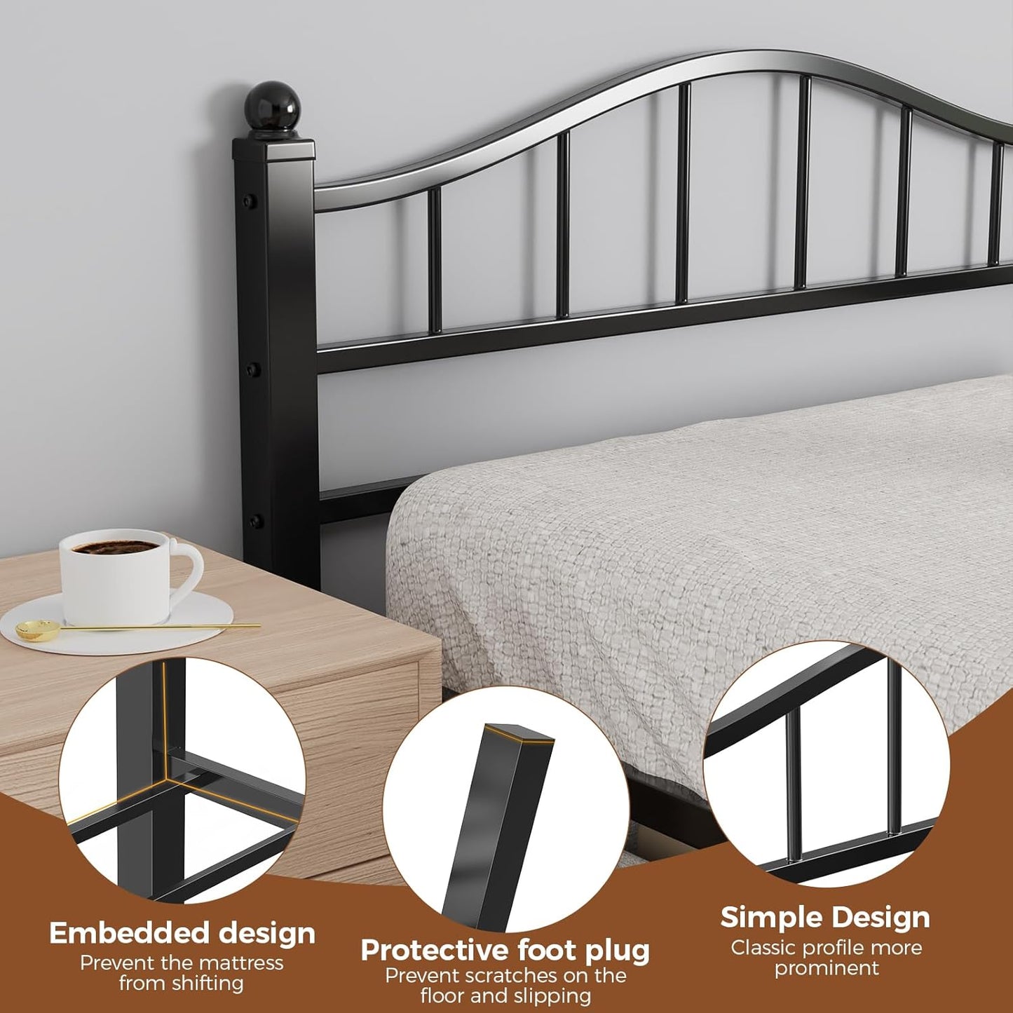 Metal Full Size Bed Frame with Headboard, Noise-Free Design & Underbed Storage Heavy Duty Bed Frames No Box Spring Needed/Tool-Free Assembly