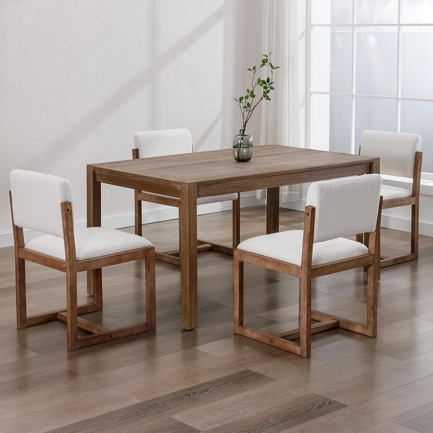 Upholstered Dining Chairs Set of 2, Mid-Century Modern Dining Room Chairs, Boucle Fabric Kitchen Side Chairs with Wood Legs, White