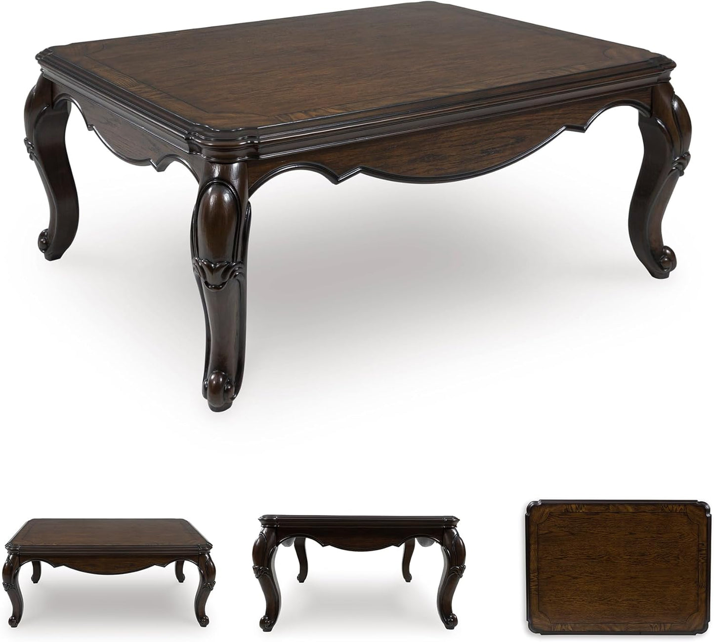 Maylee Classic Coffee Table with Cabriole Legs, Dark Brown
